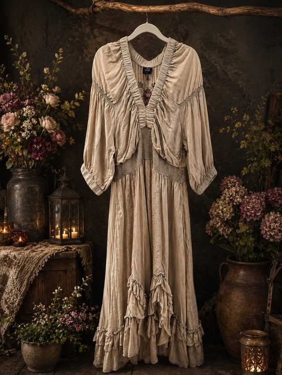 Young Threads Dresses & Skirts - Young Threads Ruffled Dress in Light Taupe, NWOT, 100% Viscose